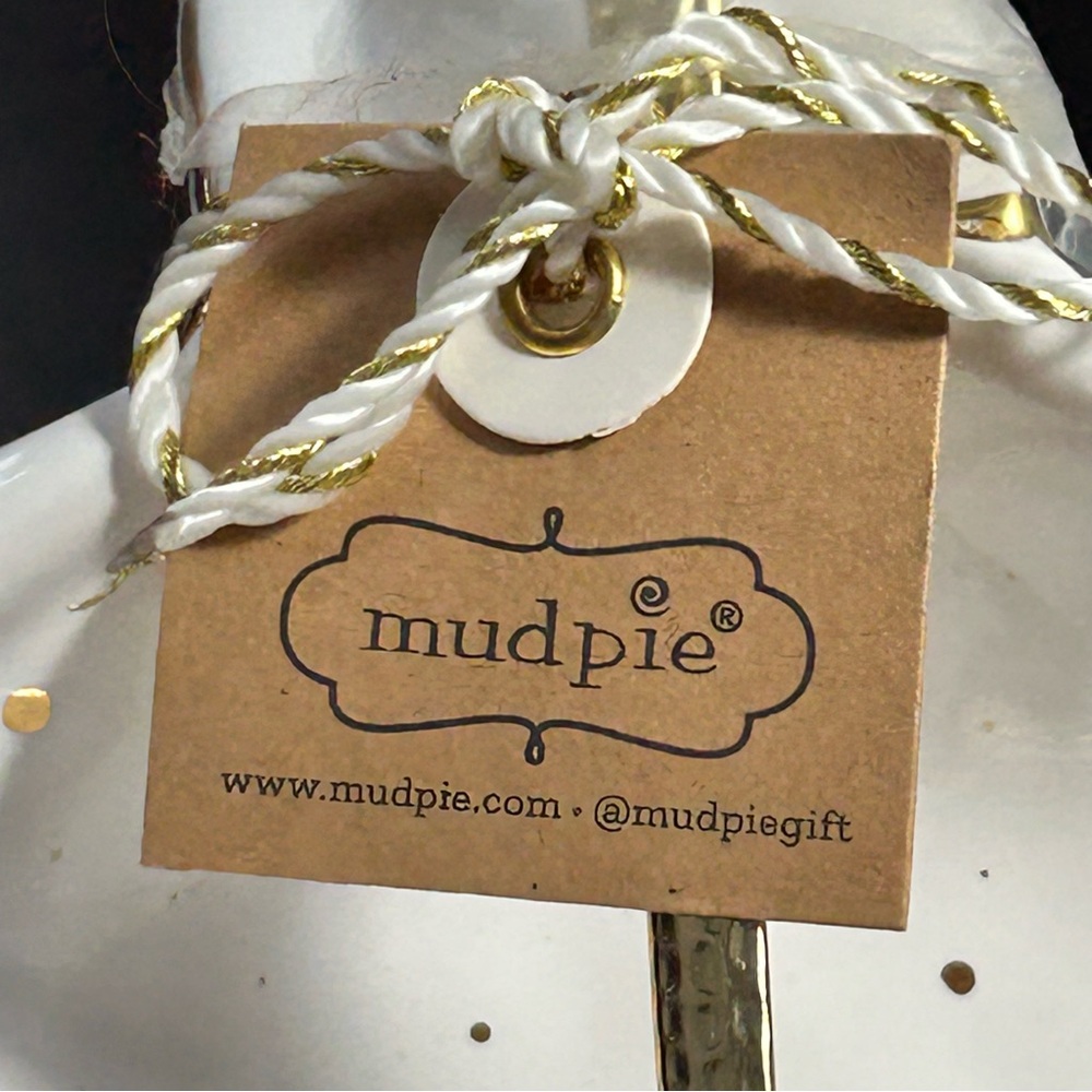 Mud Pie Festive Cream Ornament Bowl with Gold Accents & Gold Serving Spoon - Picture 2 of 7